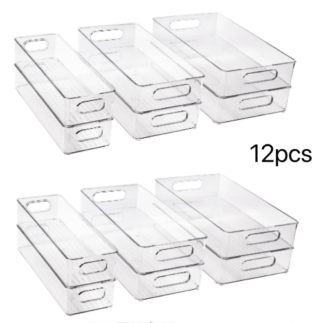 12 Pack Refrigerator Organizer Bins, 3 Sizes Stackable Clear Pantry Storage With Handles for Fridge, Freezer, Shelves, Drawer,Home,Kitchen Containers