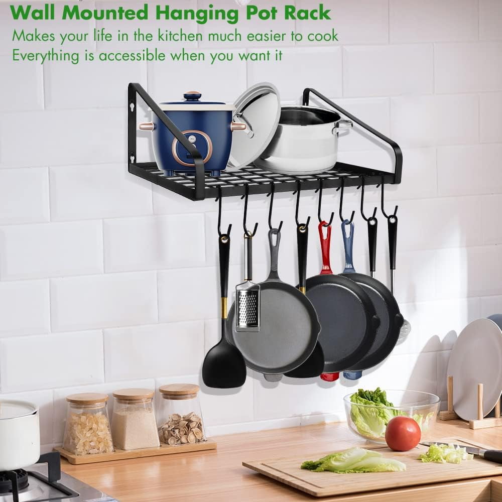 ZHOHO TANT Black Steel Wall Mounted Hanging Pot Rack with 8 Hooks for Kitchen Cookware and Utensils, 2 DIY Methods — image 5 of 7