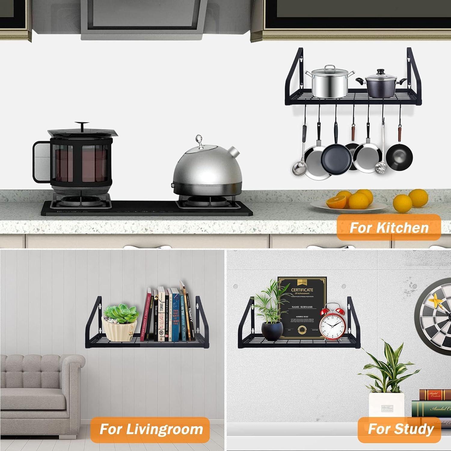 ZHOHO TANT Black Steel Wall Mounted Hanging Pot Rack with 8 Hooks for Kitchen Cookware and Utensils, 2 DIY Methods — image 6 of 7