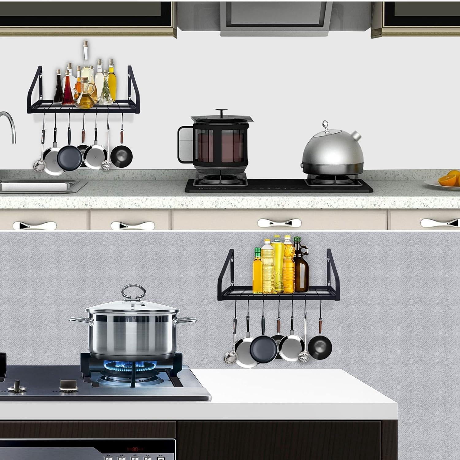 ZHOHO TANT Black Steel Wall Mounted Hanging Pot Rack with 8 Hooks for Kitchen Cookware and Utensils, 2 DIY Methods — image 7 of 7