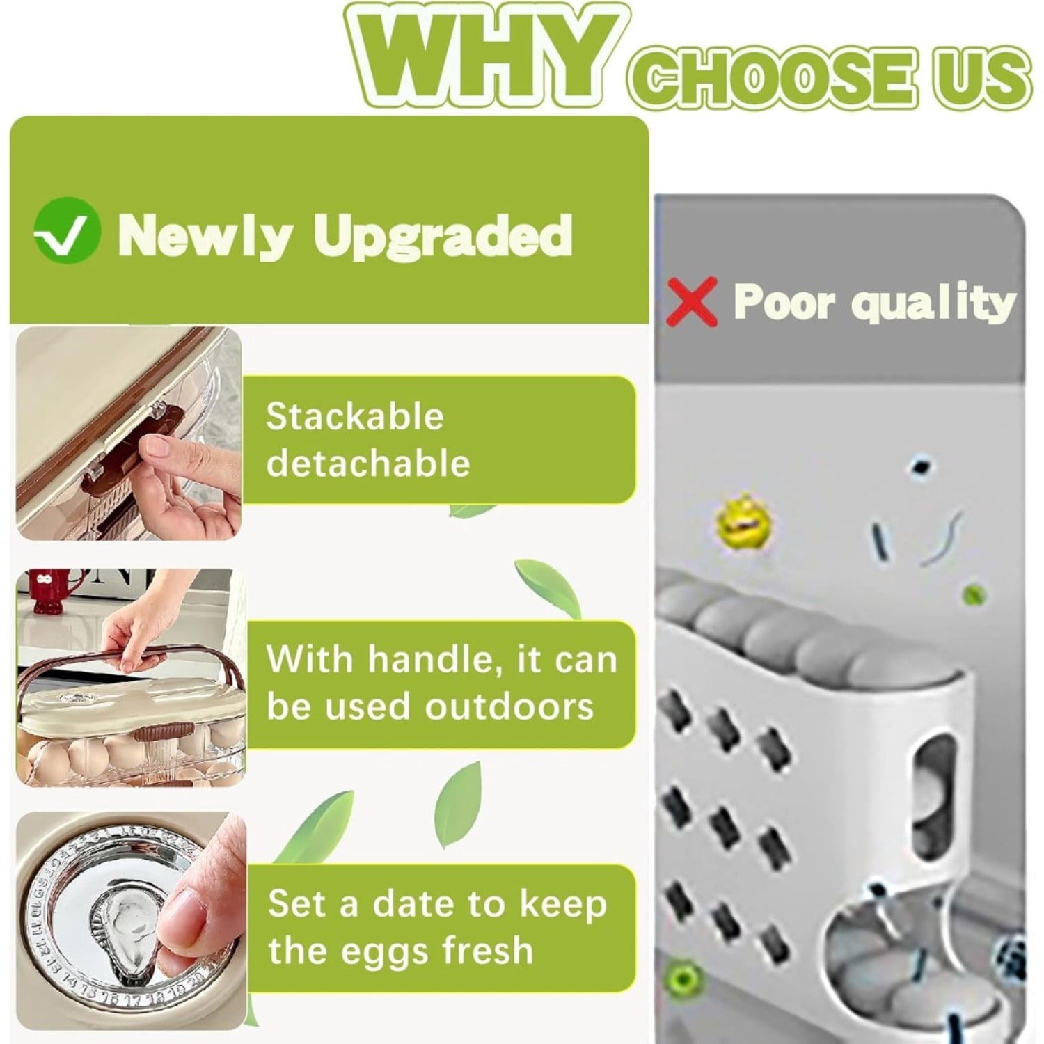 Clear Stackable 3 Tier Automatic Rolling Egg Dispenser With Handle — image 2 of 6