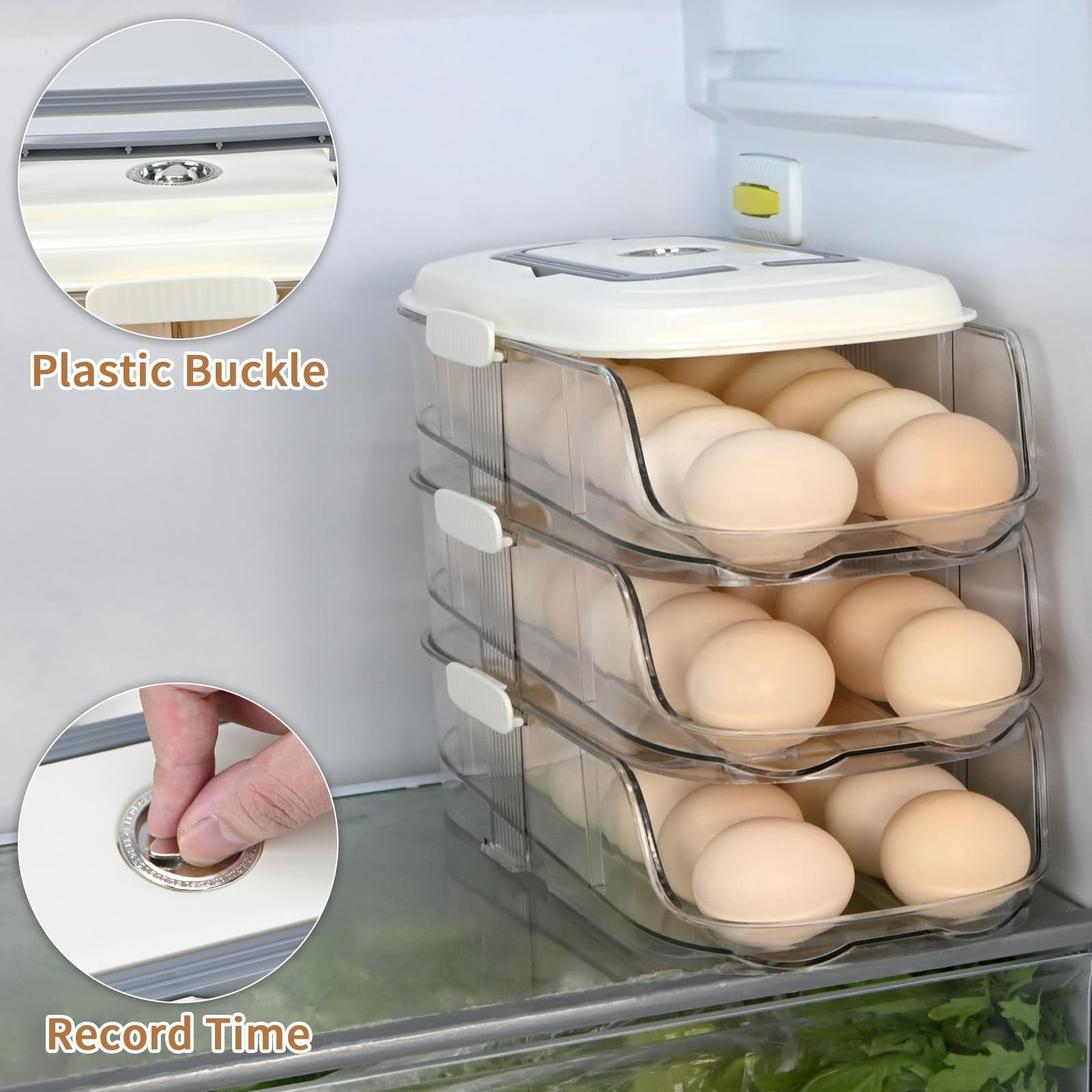 Clear Stackable 3 Tier Automatic Rolling Egg Dispenser With Handle White — image 4 of 9