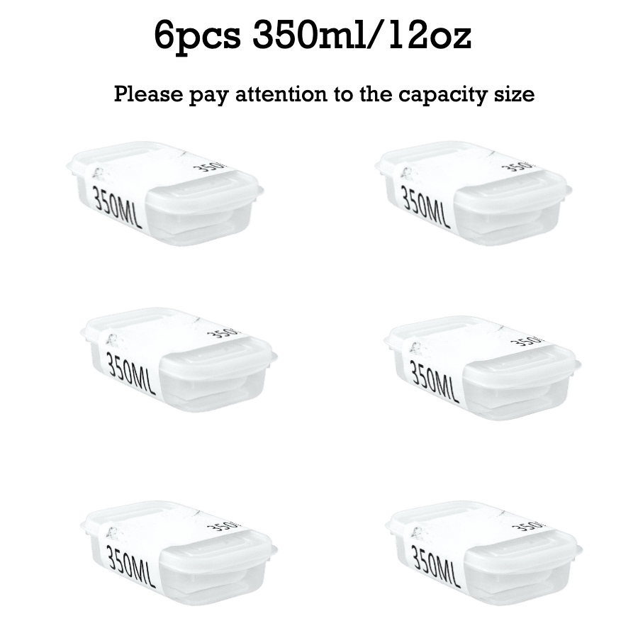 6pcs 12oz Food Grade Plastic Meal Prep Container Square Freezer Fridge Storage Box with Clip Lid for Meat Vegetables Leftovers Space Saving Dishwasher Safety