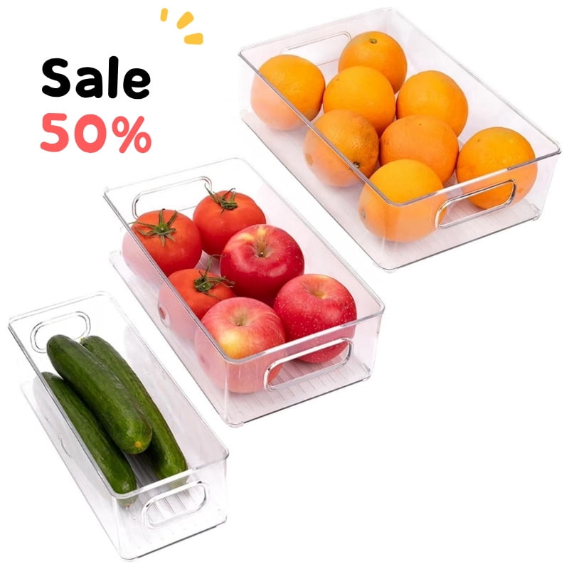 ZHOHO TANT Clear Stackable Refrigerator Organizer Bins with Handles, 3 Sizes Plastic Pantry Containers for Fridge