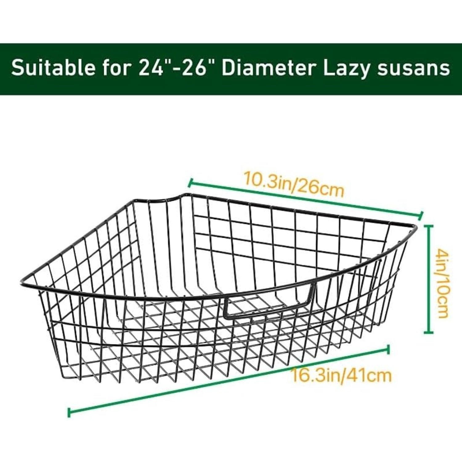2/4 Pack Metal Lazy Susan Organizer Baskets with Handles – 1/4 Wedge Wire Storage Bins for 24" Lazy Susan Turntable, Kitchen Cabinet & Pantry Organizer, Black — image 2 of 7