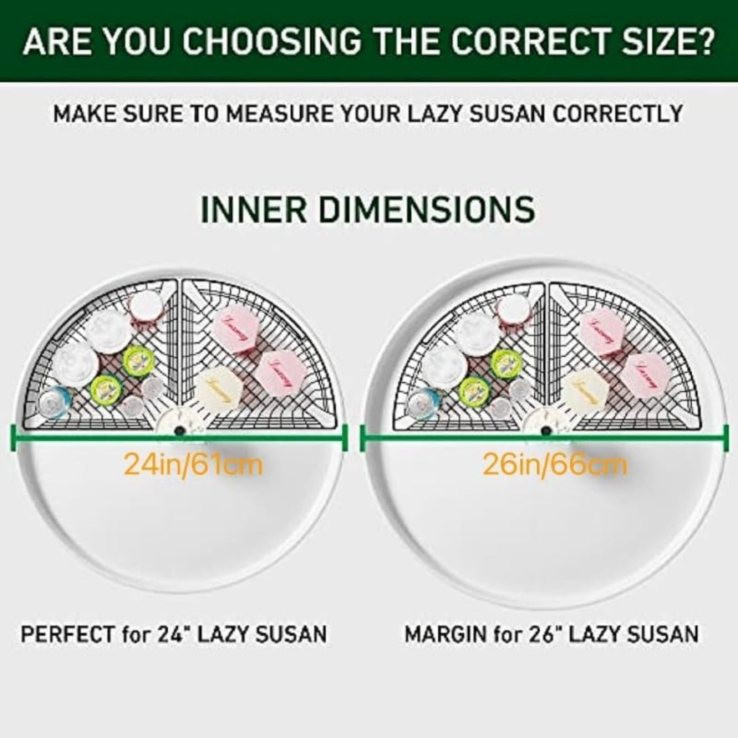2/4 Pack Metal Lazy Susan Organizer Baskets with Handles – 1/4 Wedge Wire Storage Bins for 24" Lazy Susan Turntable, Kitchen Cabinet & Pantry Organizer, Black — image 3 of 7