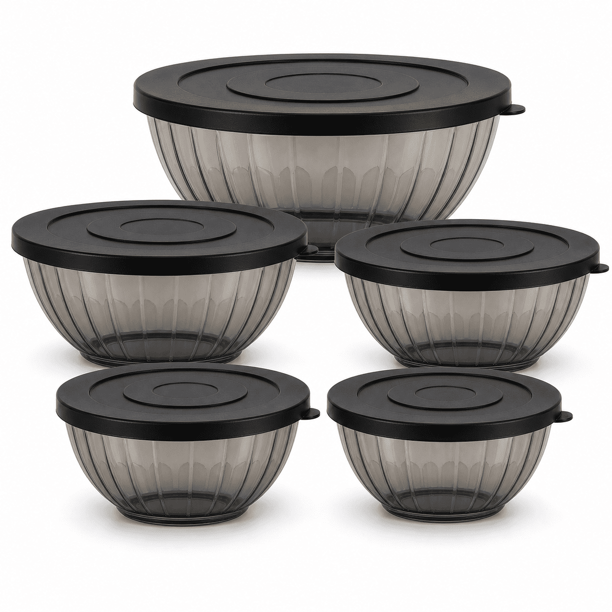 5-Piece Mixing Bowl Set with Lids, Food-Grade PP Plastic Nesting Bowls, 23–84.5 fl oz Reusable Food Storage and Serving Bowls for Meal Prep, Salad, Snacks, Black