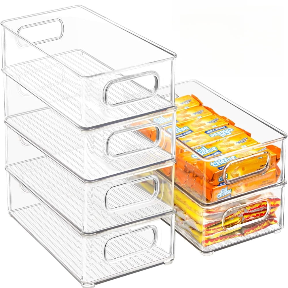 ZHOHO TANT Stackable Clear Refrigerator Organizer Bins with Handles, 6-Piece Set, 3 Sizes for Fridge & Freezer