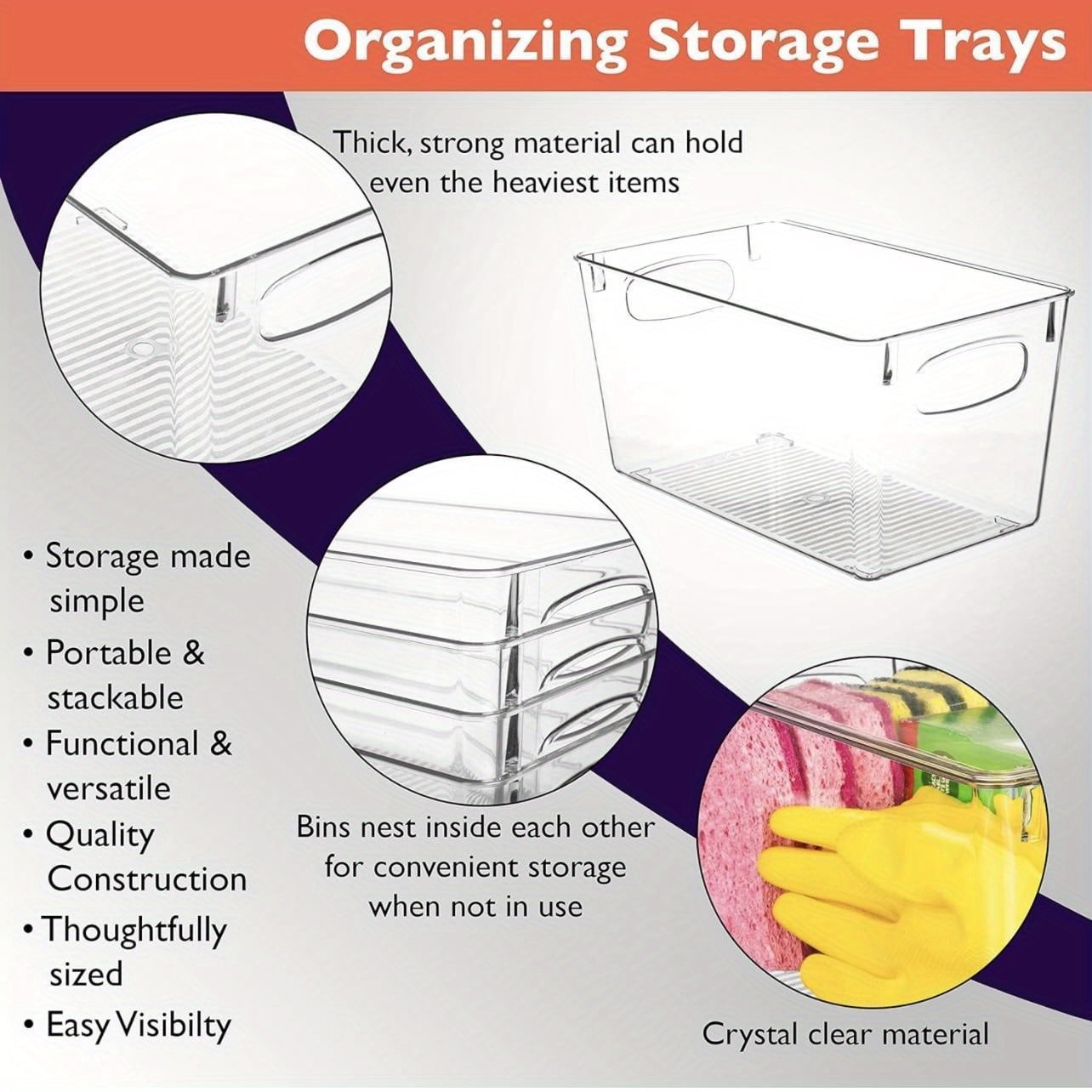 7 Pack Clear Plastic Storage Bins, 4 sizes Pantry Organizers and Storage Containers Fridge Organizer Kitchen Cabinet Organizer Medicine Organizer for Organizing Home Bathroom Freezer Refrigerator — image 2 of 8