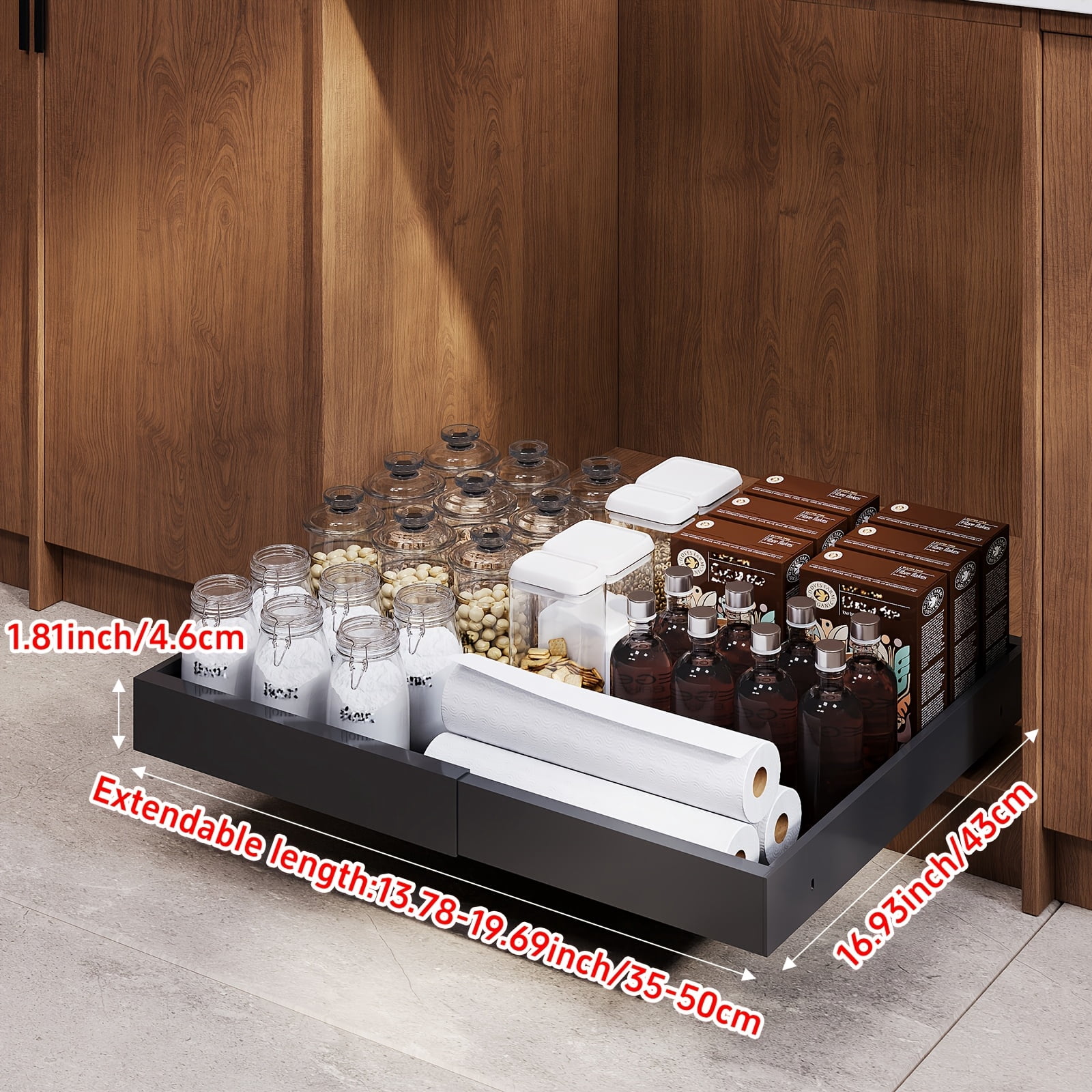 1pc Expandable Pull-Out Shelf Organizer, Metal Carbon Steel, No Screws, Versatile for Kitchen, Bathroom, Storage, 13.78"-19.69" & 19.69"-31.5", Ideal Christmas Gift for Mom