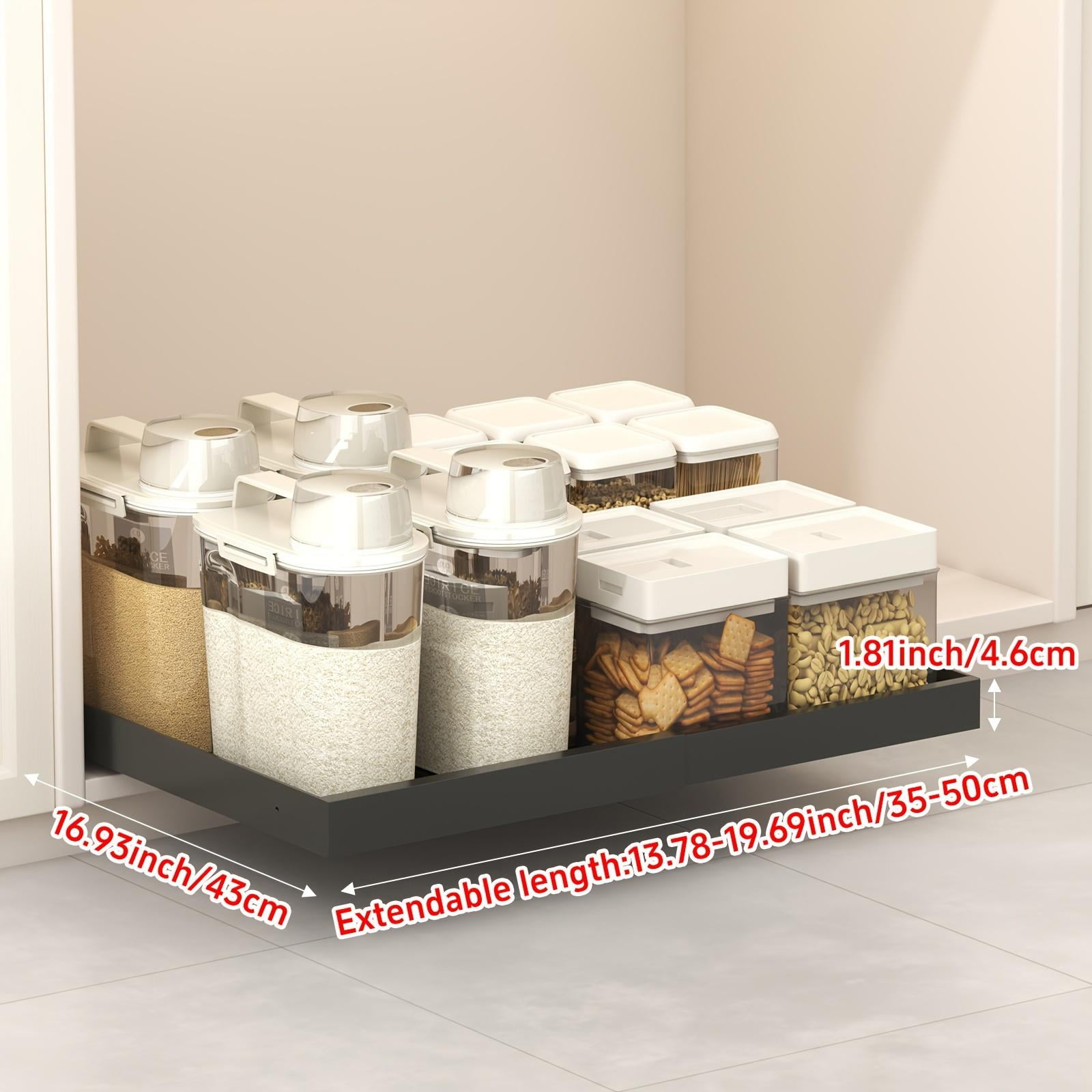 1pc Heavy-Duty Metal Pull-Out Cabinet Organizer – Expandable Slide-Out Shelf with Varnished Finish and Nano Adhesive Layer for Versatile Kitchen, Pantry, Bathroom Organization