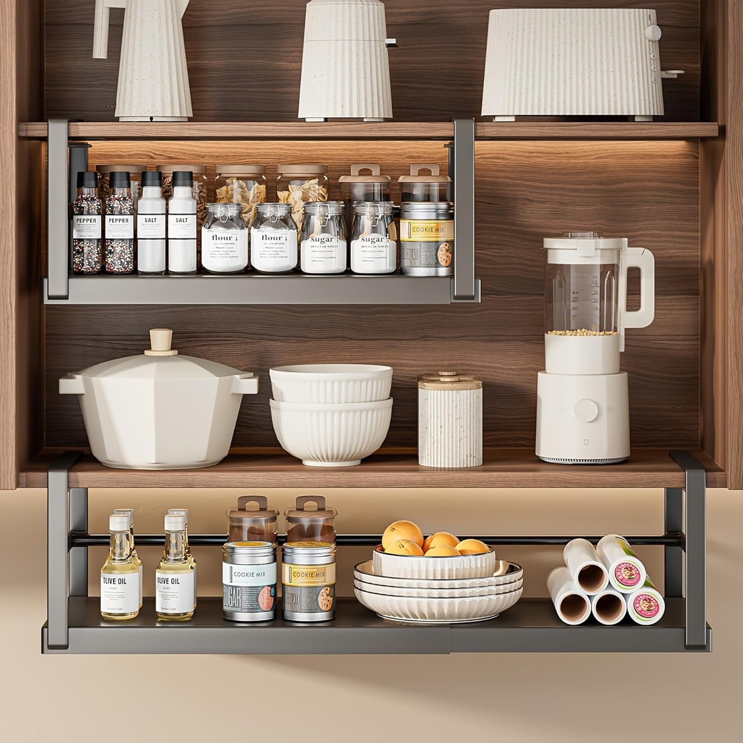 ZHOHO TANT Hanging Under-Cabinet Storage Basket, Adjustable Shelf Organizer for Kitchen, Pantry, Desk, White