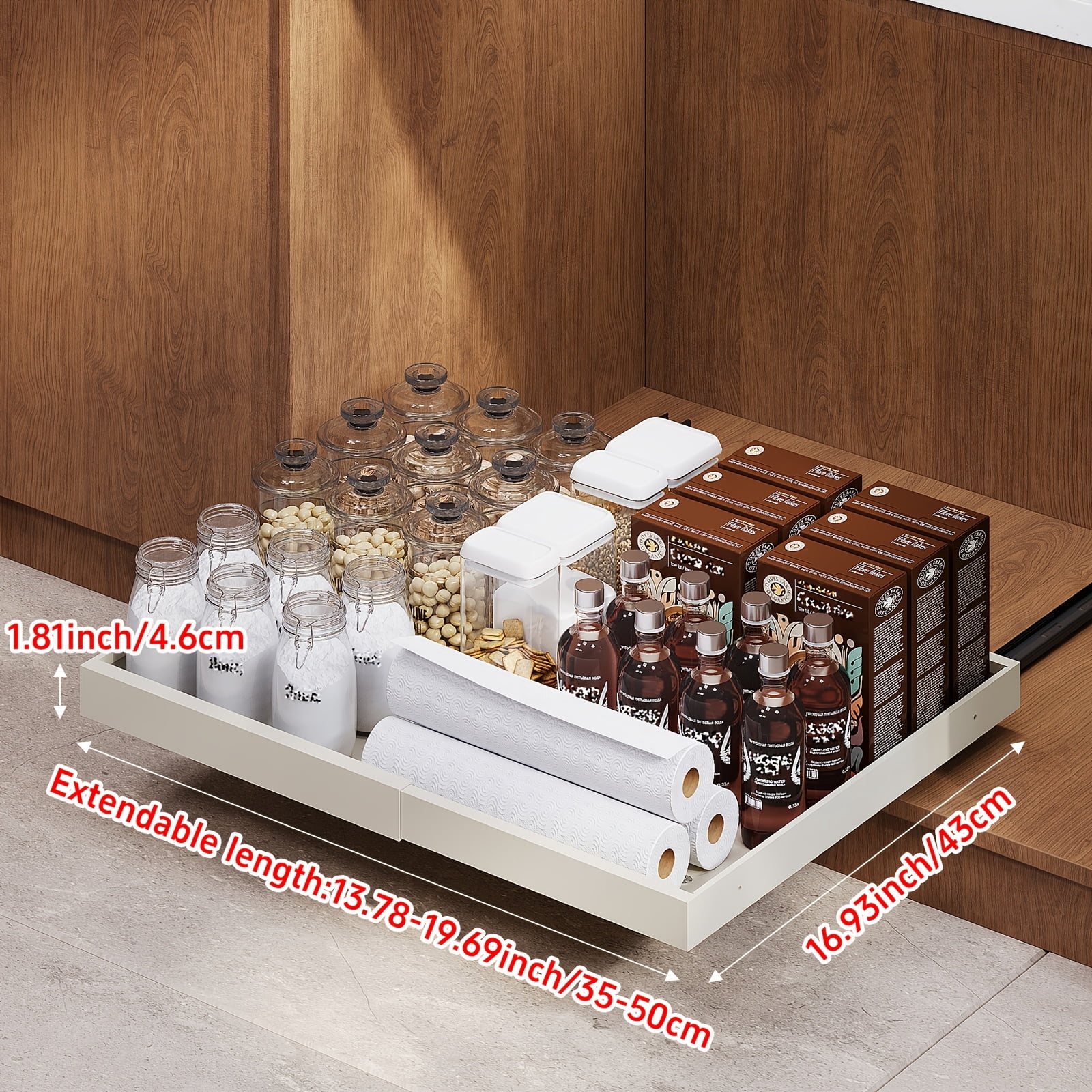 1pc Expandable Pull-Out Shelf Organizer, Metal Carbon Steel, No Screws, Versatile for Kitchen, Bathroom, Storage, 13.78"-19.69" & 19.69"-31.5", Ideal Christmas Gift for Mom