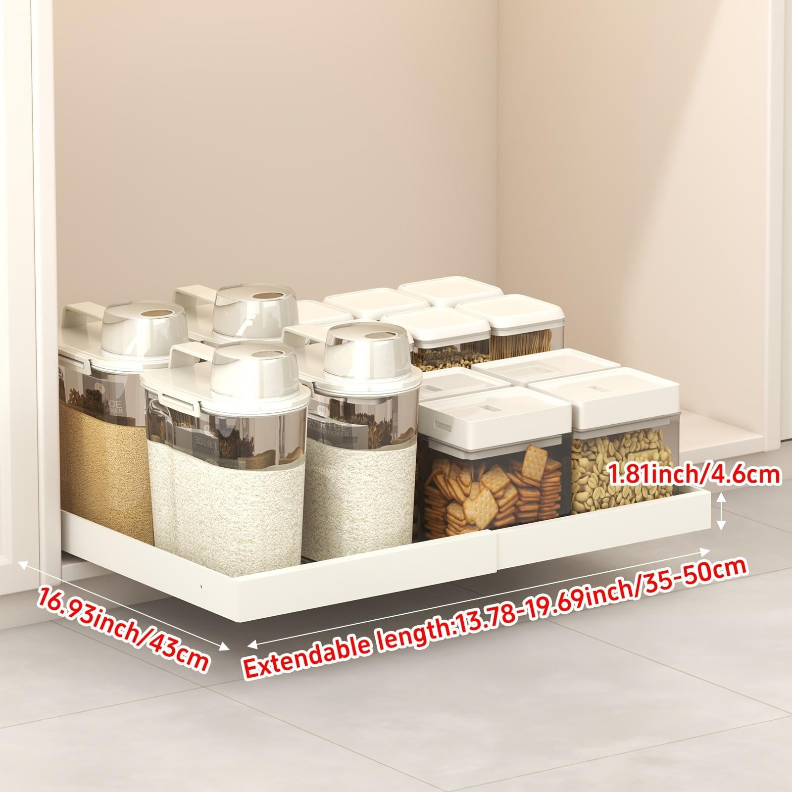 1pc Heavy-Duty Metal Pull-Out Cabinet Organizer – Expandable Slide-Out Shelf with Varnished Finish and Nano Adhesive Layer for Versatile Kitchen, Pantry, Bathroom Organization