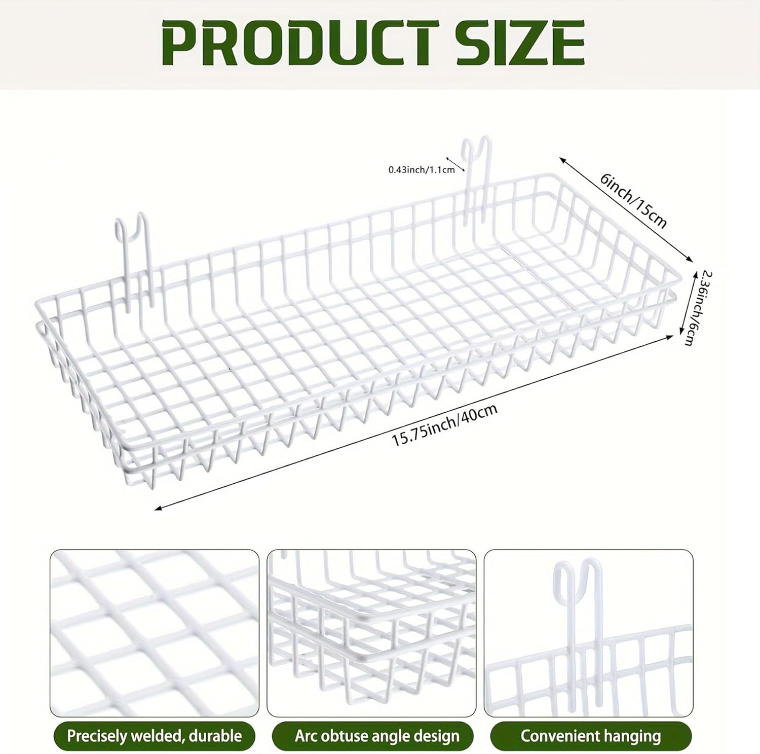 4 Pack 15.75 x 6 x 2.36 Inch Metal Grid Wall Baskets with Hooks, Hanging Wire Grid Basket, Multi-Function Wall Mounted Organizer for Kitchen Garden Organizing Display, Black — image 2 of 5