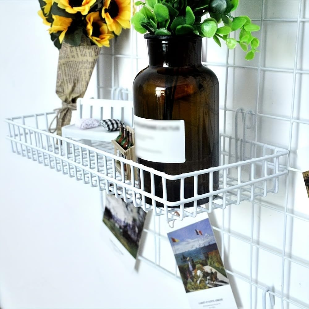 4 Pack 15.75 x 6 x 2.36 Inch Metal Grid Wall Baskets with Hooks, Hanging Wire Grid Basket, Multi-Function Wall Mounted Organizer for Kitchen Garden Organizing Display, Black — image 4 of 5